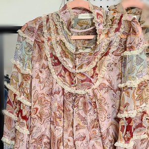 Zimmermann - Lace-trimmed Gathered Printed Silk-georgette Blouse